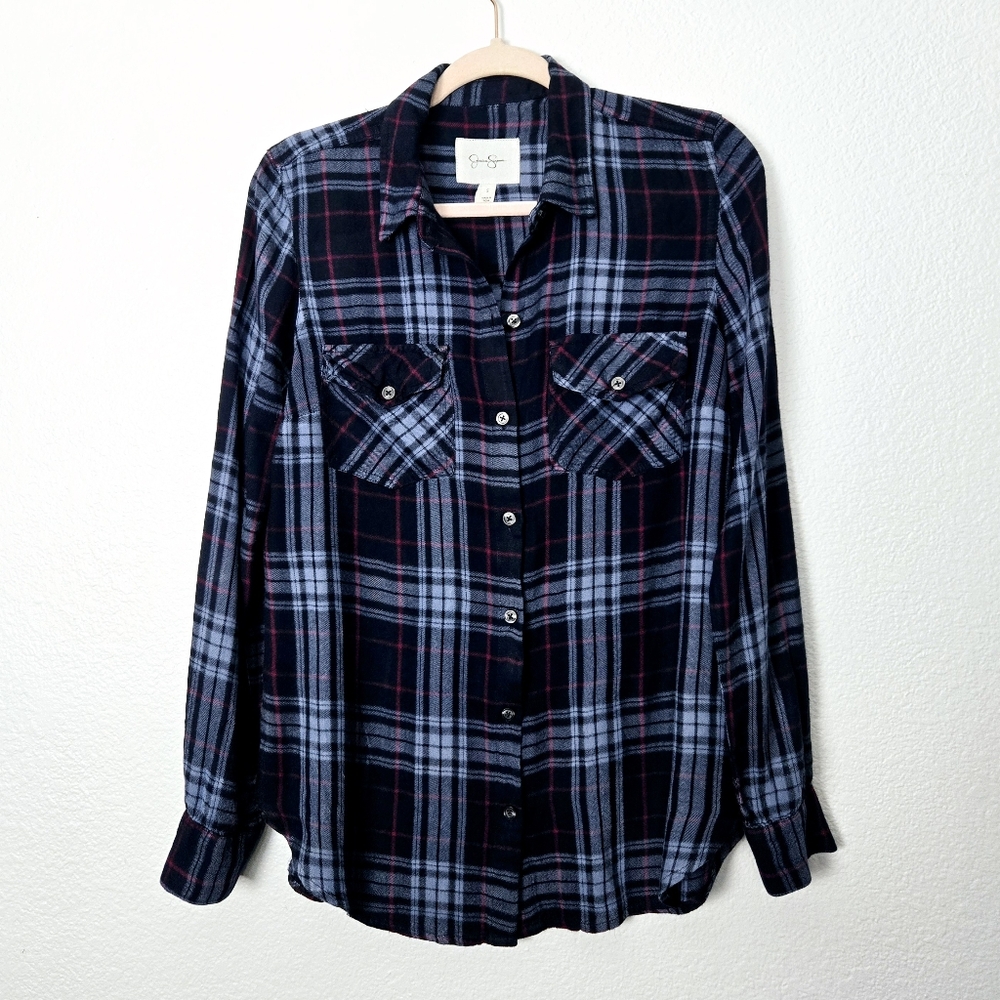 JESSICA SIMPSON Blue Plaid Button Down Flannel Longsleeve Small